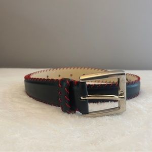 Tanner Black Italian Leather Belt with Red Edging 313 05